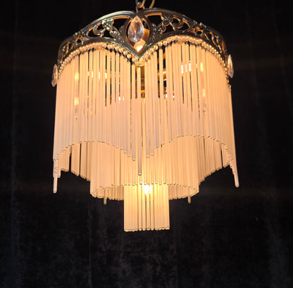 Exquisite Large Vintage French Art Nouveau 6 Light 3 Tier Waterfall Chandelier