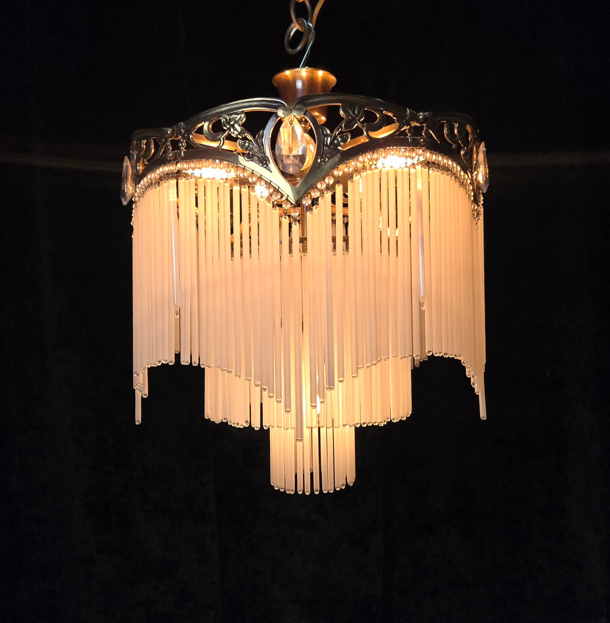 Exquisite Large Vintage French Art Nouveau 6 Light 3 Tier Waterfall Chandelier