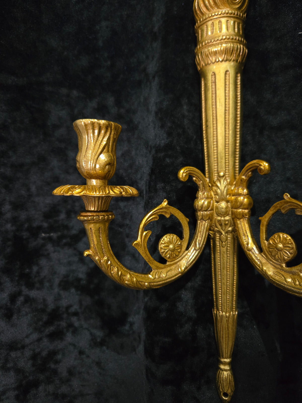 Traditional Pair Vintage French 2 Arm Bronze Candle Empire Style Wall Sconces