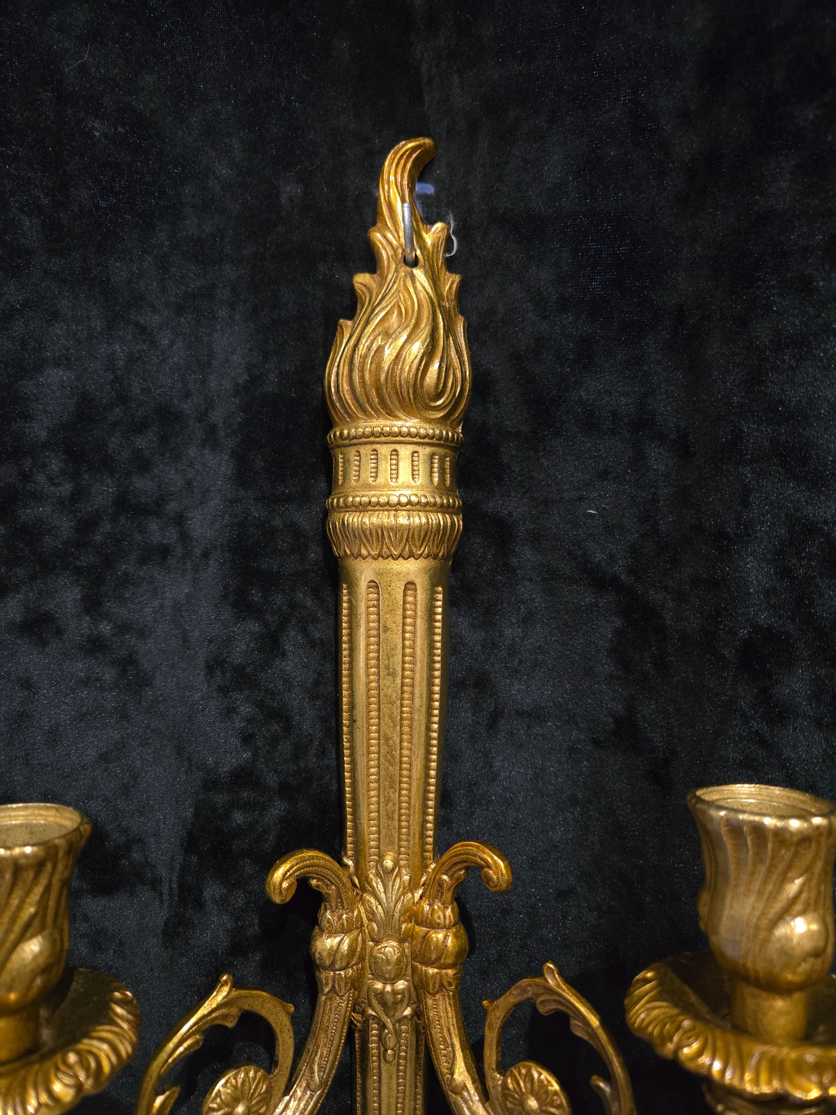 Traditional Pair Vintage French 2 Arm Bronze Candle Empire Style Wall Sconces