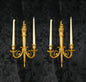 Traditional Pair Vintage French 2 Arm Bronze Candle Empire Style Wall Sconces
