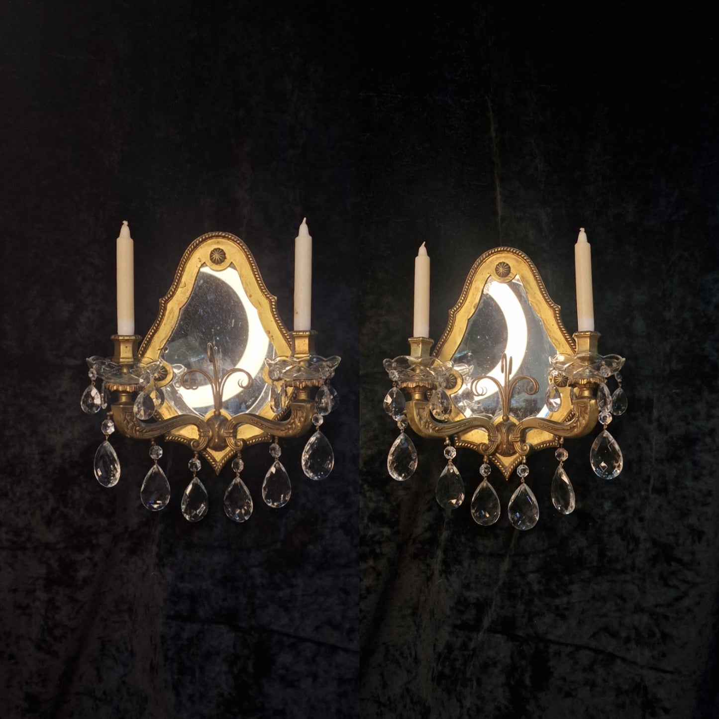 Fabulous Large Pair of Heavy Antique French 2 Arm Candle Mirrored Wall Lights