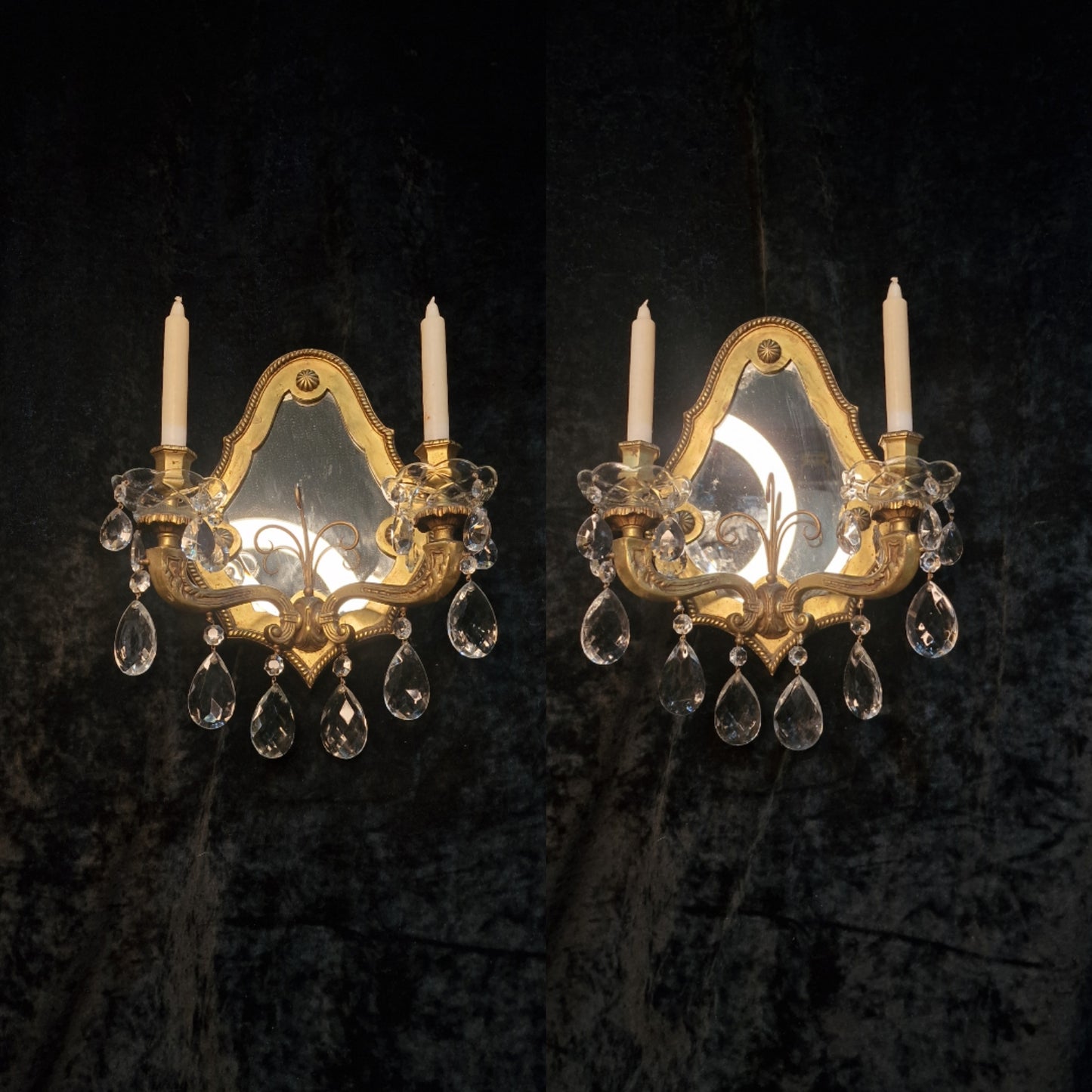 Fabulous Large Pair of Heavy Antique French 2 Arm Candle Mirrored Wall Lights