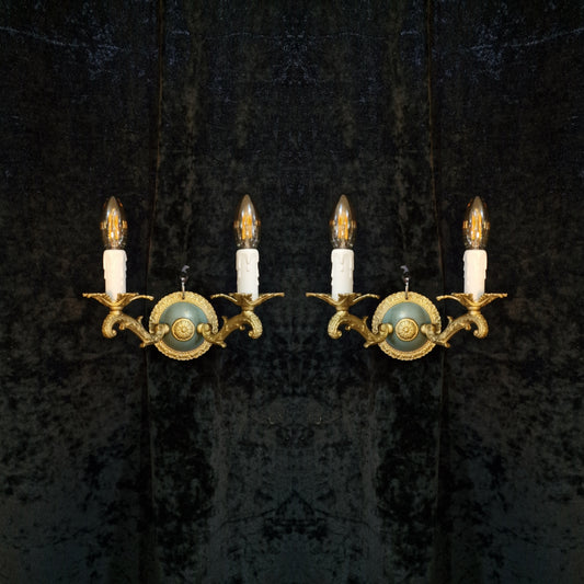Traditional Pair of Vintage French Empire Style 2 Arm Wall Lights Sconces
