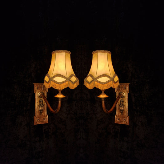 Unusual Antique Pair Victorian Gas 1 Arm Large Wall Lights Sconces with Shades