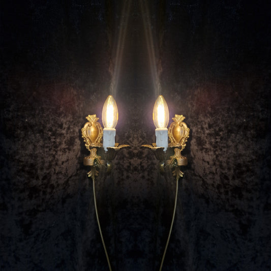 Lovely Small Decorative Pair of Italian 1 Arm Brass Wall Lights Sconces
