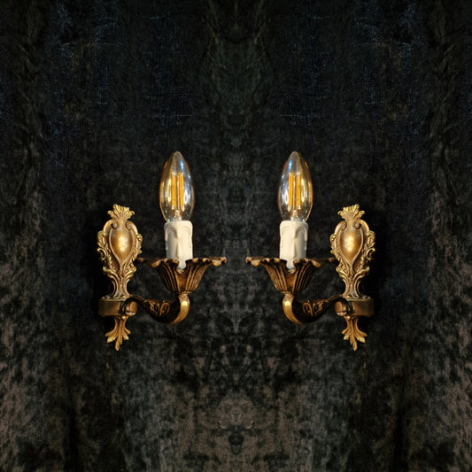 Lovely Small Decorative Pair of Italian 1 Arm Brass Wall Lights Sconces