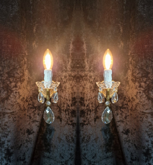 Lovely Decorative Pair of French 1 Arm Leaf Brass Wall Lights Sconces