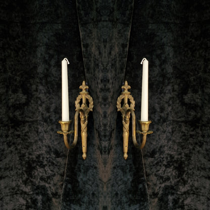 Traditional Pair of Antique French Empire 1 Arm Brass Wall Lights Sconces