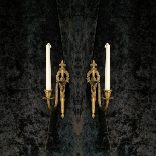 Traditional Pair of Antique French Empire 1 Arm Brass Wall Lights Sconces