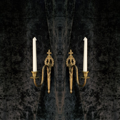 Traditional Pair of Antique French Empire 1 Arm Brass Wall Lights Sconces