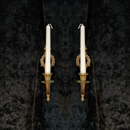 Traditional Pair of Antique French Empire 1 Arm Brass Wall Lights Sconces