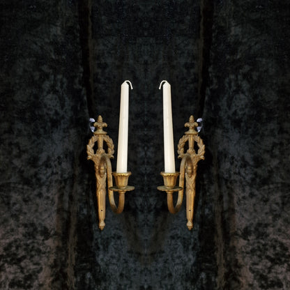 Traditional Pair of Antique French Empire 1 Arm Brass Wall Lights Sconces