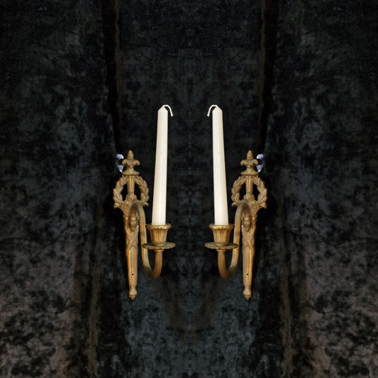Traditional Pair of Antique French Empire 1 Arm Brass Wall Lights Sconces