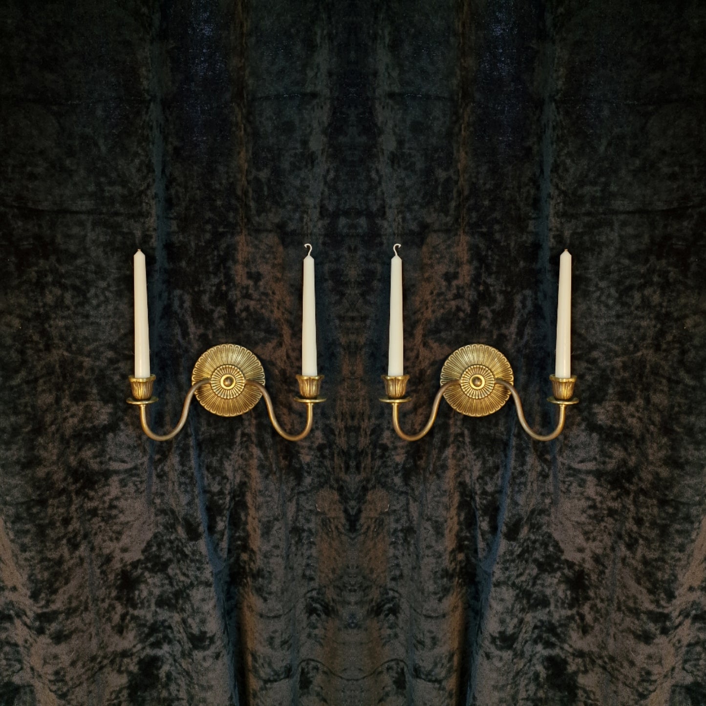 Elegant Pair of Antique French 2 Arm Brass Candle Wall Lights Sconces