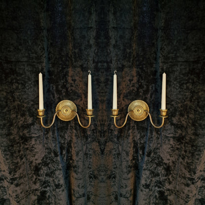 Elegant Pair of Antique French 2 Arm Brass Candle Wall Lights Sconces