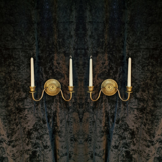 Elegant Pair of Antique French 2 Arm Brass Candle Wall Lights Sconces