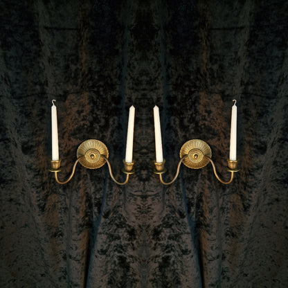 Elegant Pair of Antique French 2 Arm Brass Candle Wall Lights Sconces