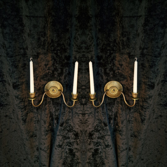 Elegant Pair of Antique French 2 Arm Brass Candle Wall Lights Sconces