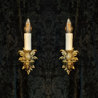 Traditional Pair of Vintage French Rococo Style Single-Arm Brass Wall Sconces