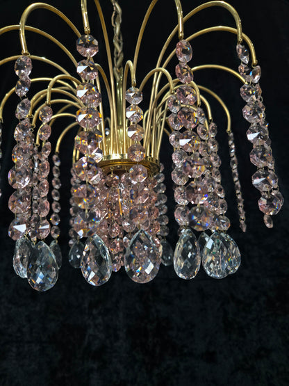 Very Pretty Vintage Italian 1 Light Cascading Pink and Clear Crystal Chandelier (3 for sale)