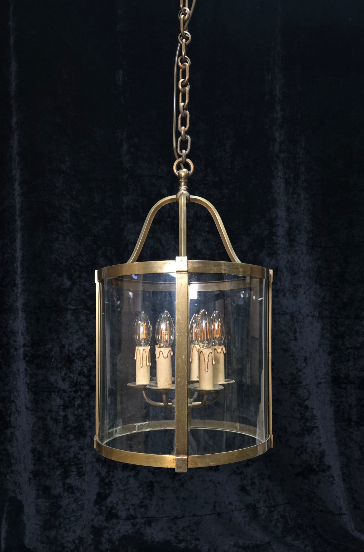 Grand Large Chateau Quality Heavy Antique French 6 Light Brass Cylinder Lantern