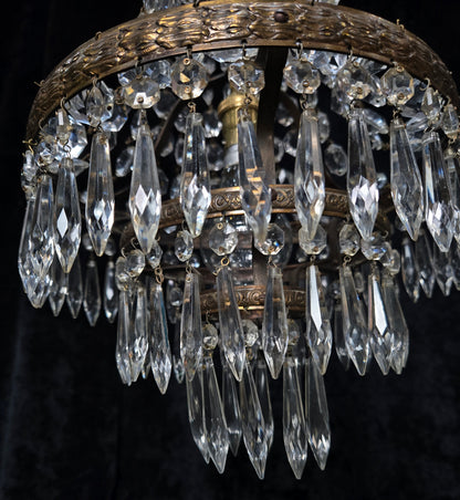 Beautiful Antique French 3 Tier Waterfall Montgolfiere Crystal Brass Chandelier