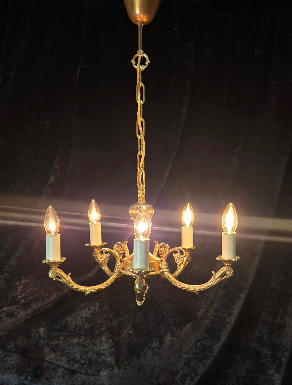 Traditional Vintage French 5 Arm Heavy Brass Flower Bud Chandelier ceiling Light