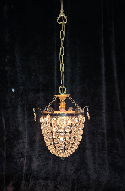 Stunning Antique French Empire Style Brass Crystal Leaf Chandelier Ceiling Light