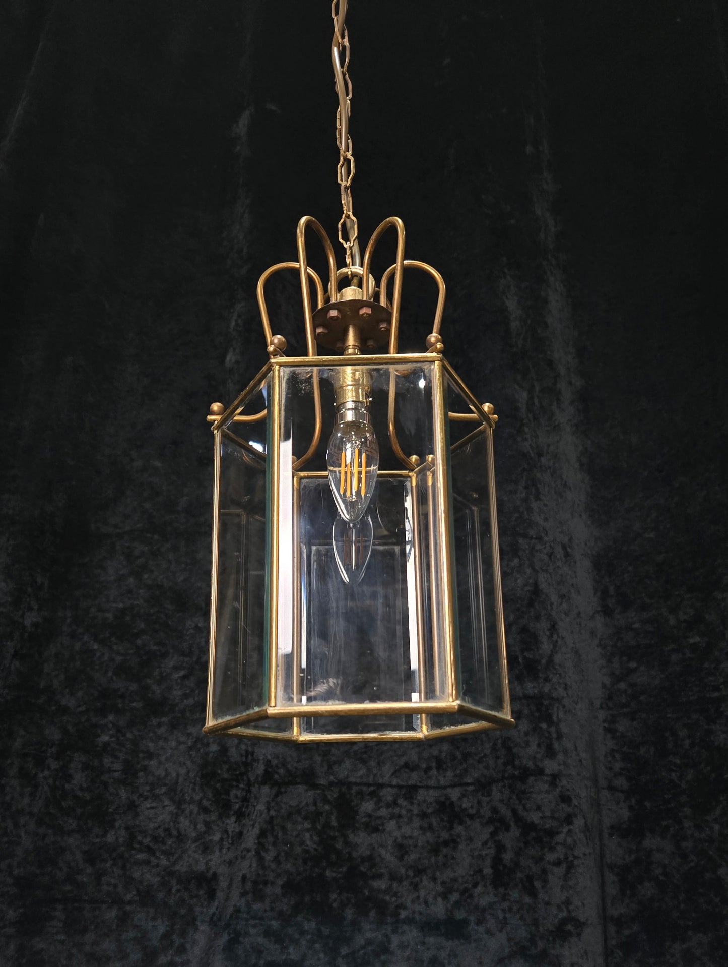 Classical Vintage Hexagon 1 Light Brass Bevelled Glass Lantern Ceiling Light