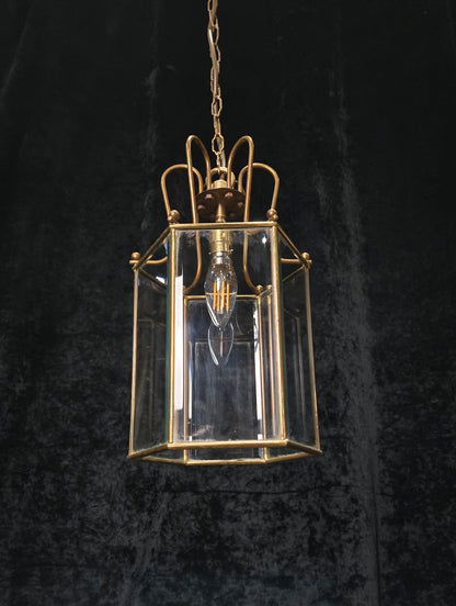 Classical Vintage Hexagon 1 Light Brass Bevelled Glass Lantern Ceiling Light