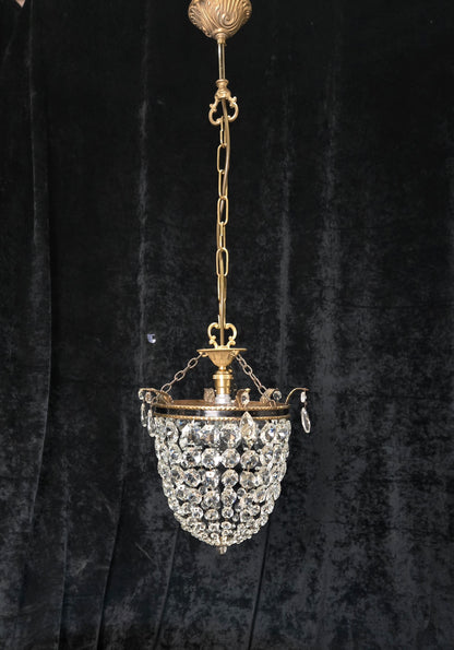 Stunning Antique French Empire Style Brass Crystal Leaf Chandelier Ceiling Light