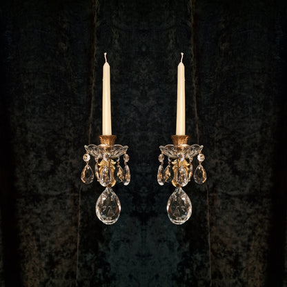 Lovely Pair Vintage Italian 1 Arm Brass Crystal Candle Wall Lights Wall Sconces