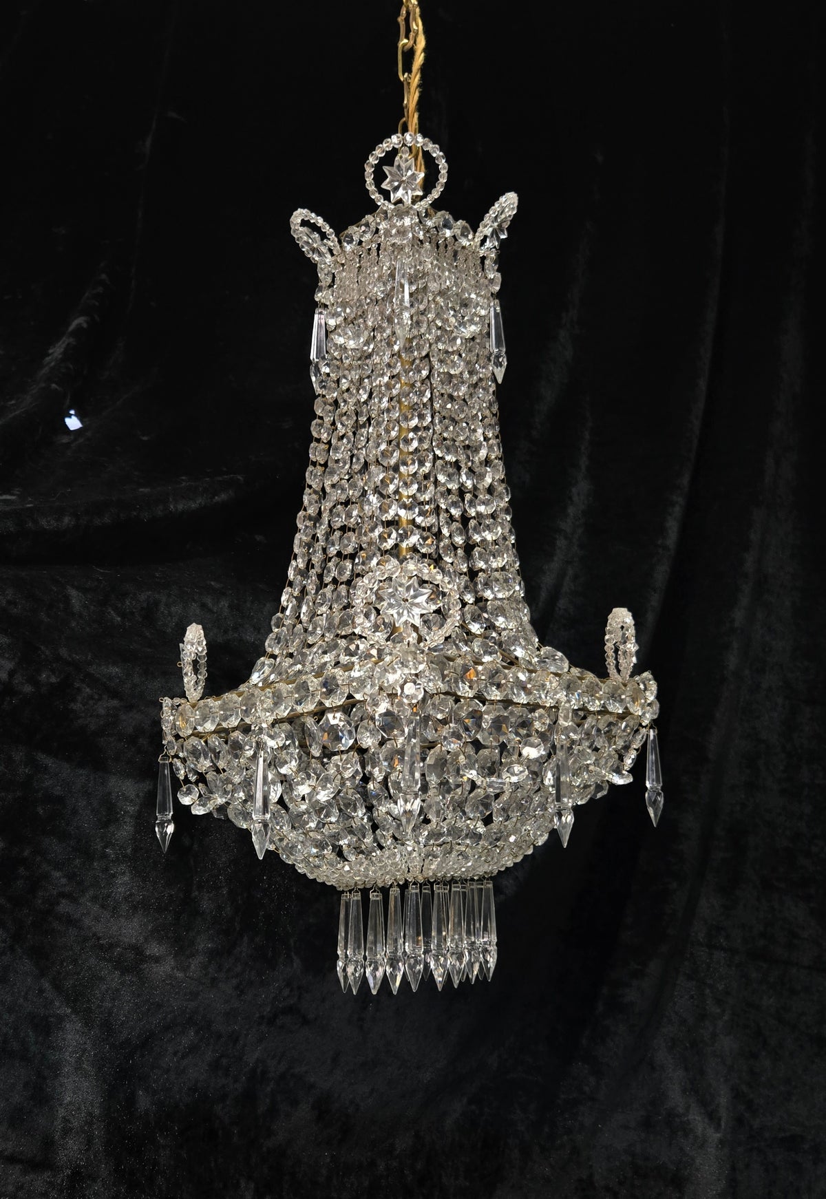 Fabulous Antique French 1 Light Montgolfiere Crystal Chandelier Ceiling Light