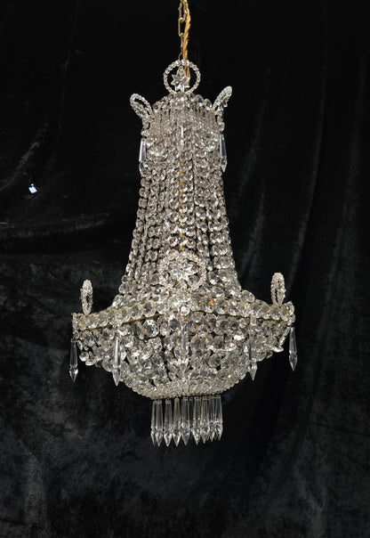 Fabulous Antique French 1 Light Montgolfiere Crystal Chandelier Ceiling Light