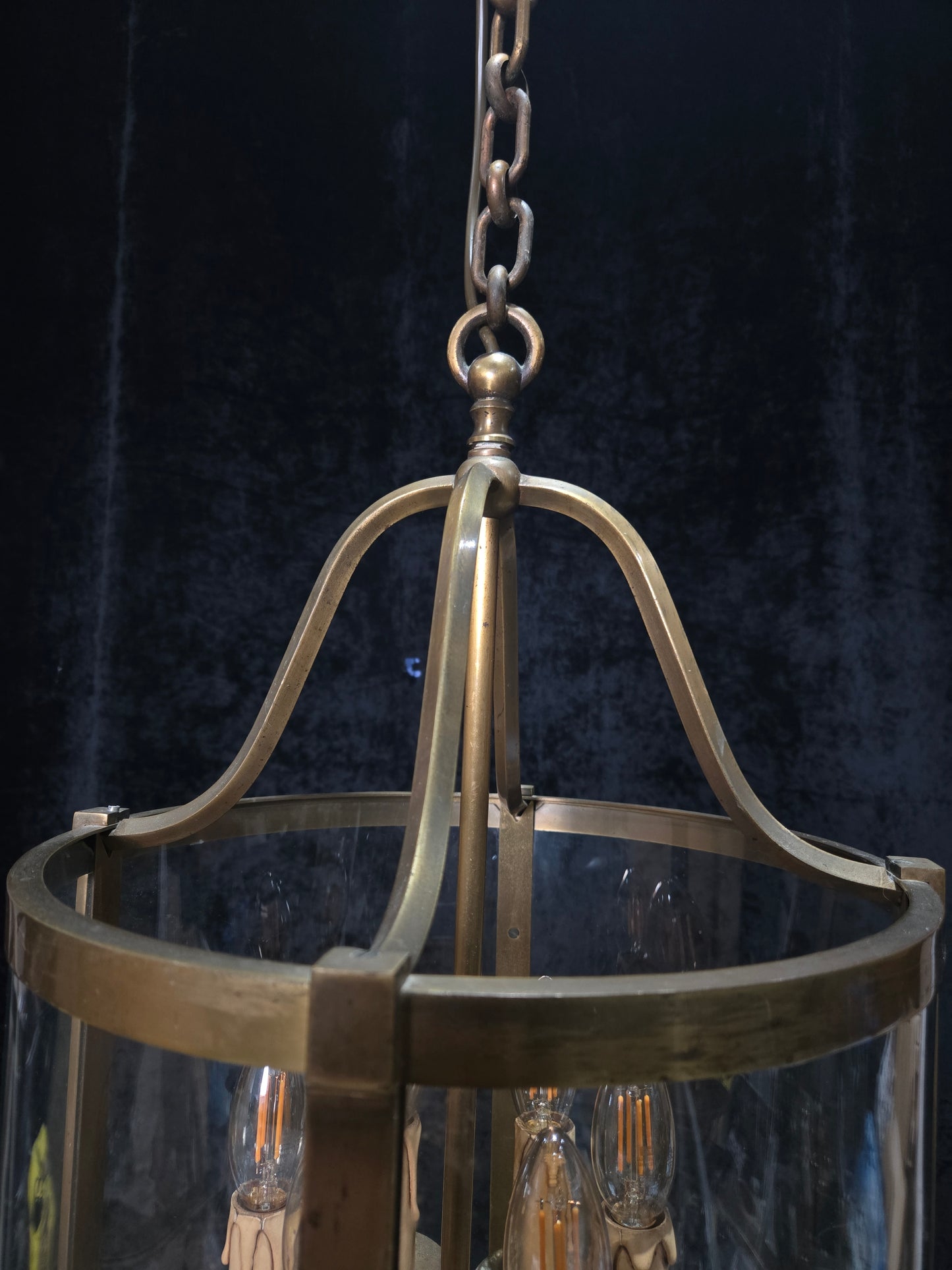 Grand Large Chateau Quality Heavy Antique French 6 Light Brass Cylinder Lantern