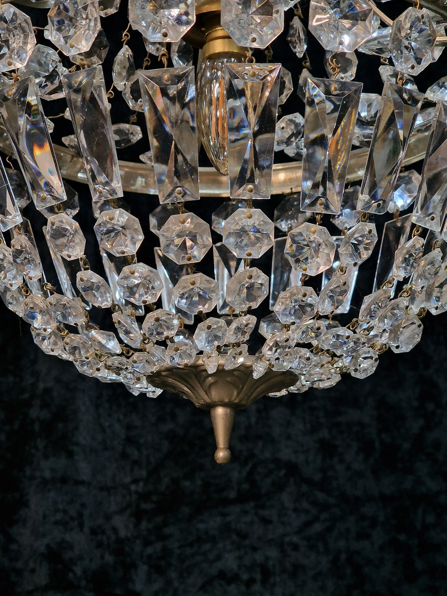 Lovely Vintage Italian Silver Bag and Tent Crystal 1 Light Chandelier Light