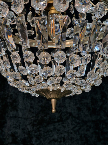 Lovely Vintage Italian Silver Bag and Tent Crystal 1 Light Chandelier Light