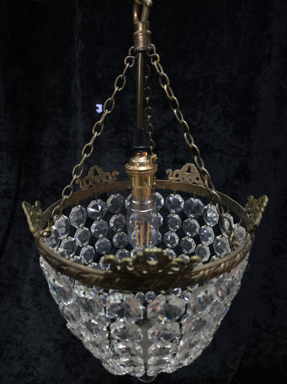 Beautiful Antique French Crystal Bag Brass and Bows Chandelier Ceiling Light