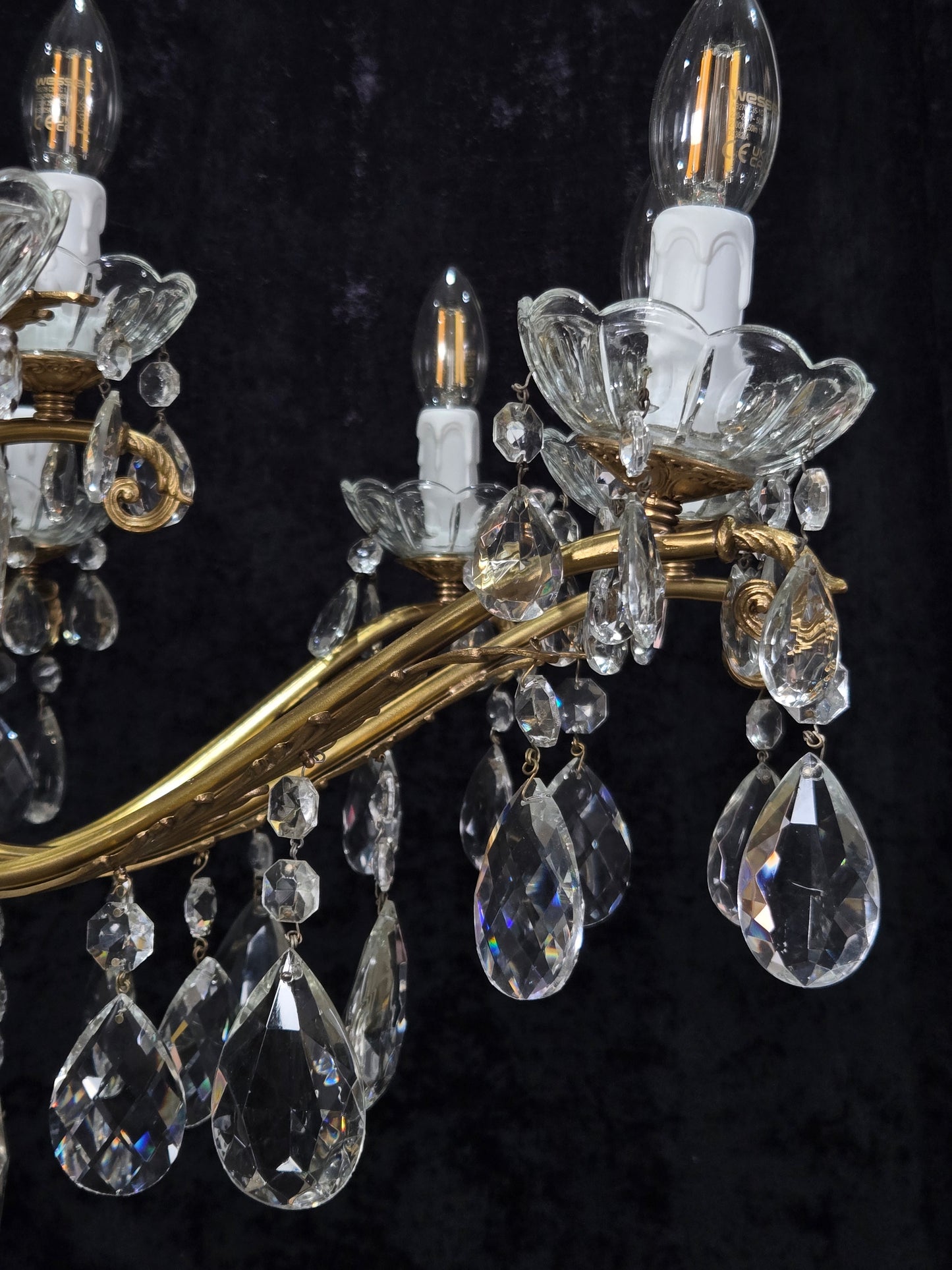 Fabulous Large Vintage Italian Heavy 10 Arm 15 Light Brass Crystal Chandelier