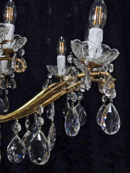 Fabulous Large Vintage Italian Heavy 10 Arm 15 Light Brass Crystal Chandelier