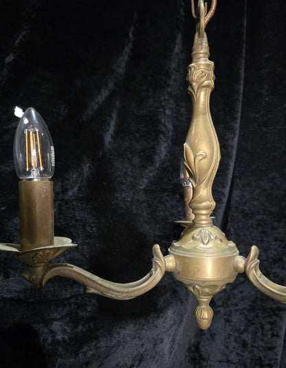 Art Nouveau Style Vintage French Bronze Veritable 3 Arm Chandelier Ceiling Light