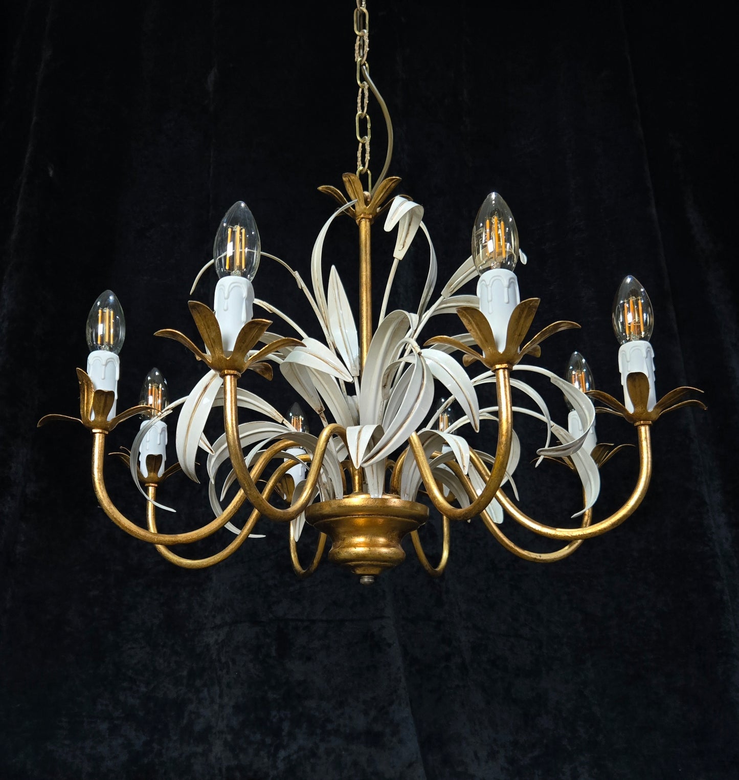 Lovely Vintage Italian MASCA Gilded Toleware 8 Arm Chandelier Ceiling Light