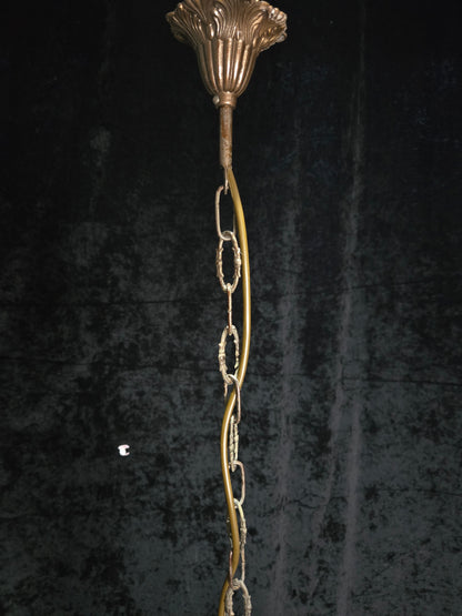 Beautiful Vintage Italian Capodimonte Flower Brass Crystal 4 Light Chandelier