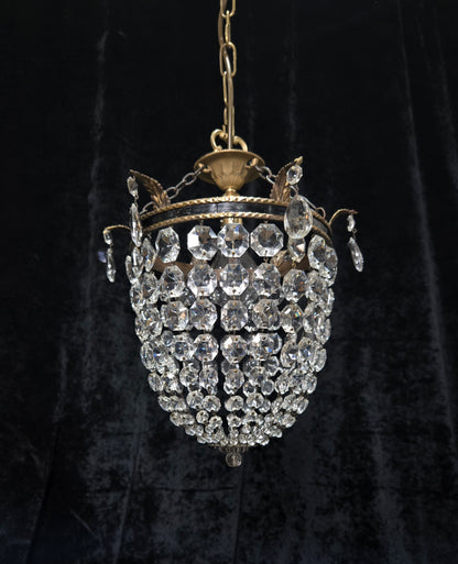 Stunning Antique French Empire Style Brass Crystal Leaf Chandelier Ceiling Light