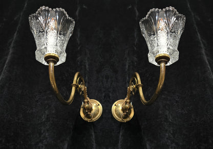 Classical Pair Antique Victorian 1 Arm Brass Swivel Gas to Electric Wall Lights