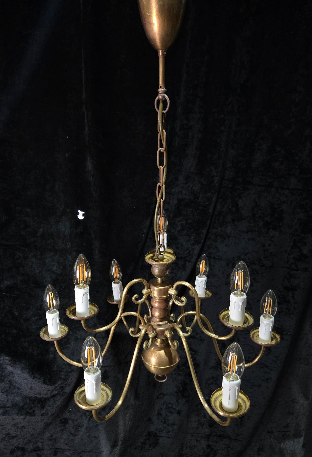 Traditional Antique 9 Arm 2 Tier Brass Flemish Chandelier Ceiling Light