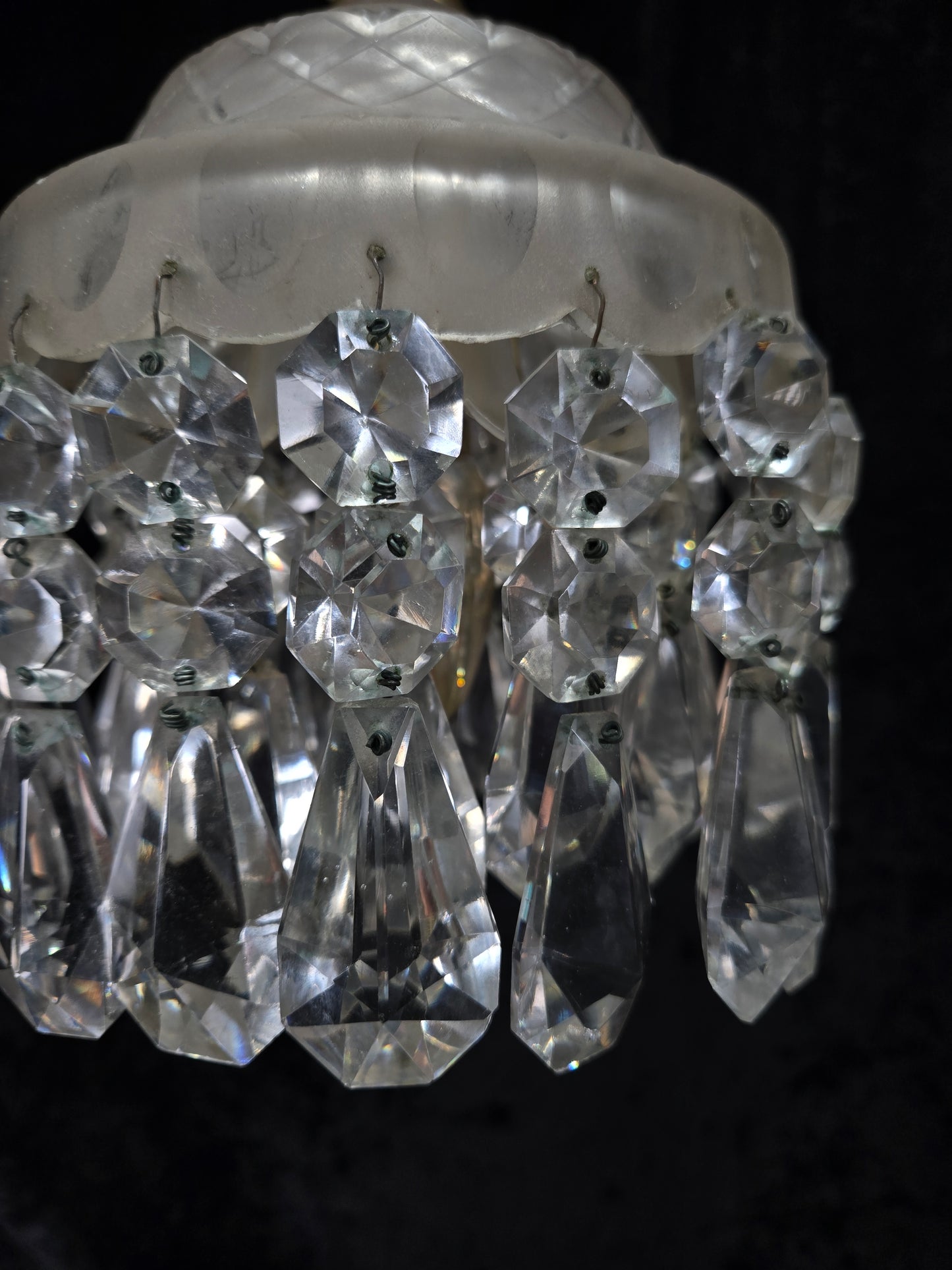 Classical Antique Czech 2 Tier Crystal Glass Brass Pendant Light Chandelier