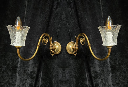 Classical Pair Antique Victorian 1 Arm Brass Swivel Gas to Electric Wall Lights