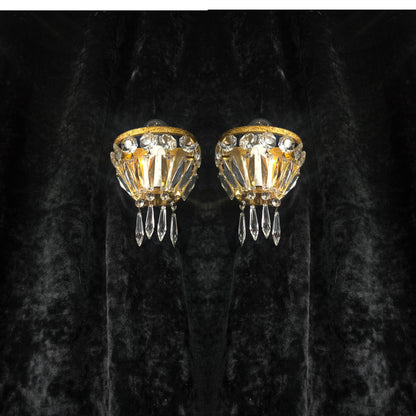 Stunning Pair Antique French Brass Crystal Montgolfiere Sconces Wall Lights